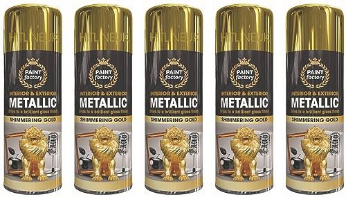 HitlineUK 5 x 400ml Gold Spray Paint for Metal Wood Plastic Metallic Shimmering Interior & Exterior