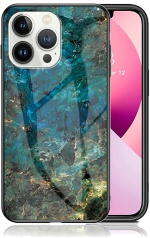 IMEIKONST Case Compatible with iPhone 15 Pro Max, Marble Glitter Designed Slim-Fit TPU Bumper Shockproof Anti-Scratch Full Body Protective Soft-Touch Cover for iPhone 15 Pro Max. Emerald Blue LSM