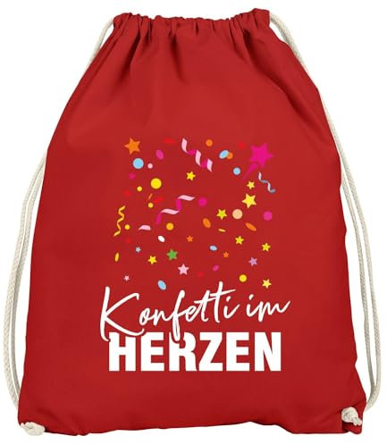 MoonWorks® Turnbeutel Fasching Karneval Konfetti im Herzen Spruch lustig Faschingsartikel Tasche Gymbag Variante 3 rot Unisize