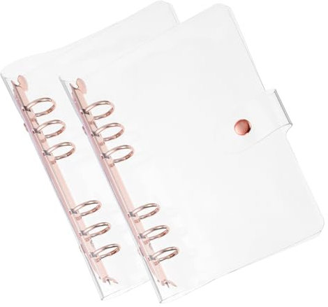 PATIKIL A6 Klare Binderabdeckung, 2 Stück weiche PVC-Loose-Leaf-Binder-Schutzhülle mit Druckknopfverschluss, 6 Roségold-Ringe für DIY-Meeting-Notizbuch-Ordner, klar