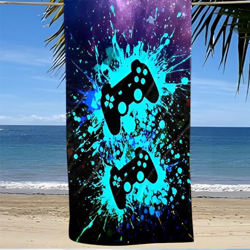Microfibre Beach Towel for Boys Girls, Teenagers Kids Graffiti Letter Game Controller Galaxy 3D Swimming Towels, Quick Dry Absorbent Beach Blanket Pool Travel Bath Shower Towel (Blue,80x160cm)