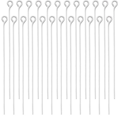 Beebeecraft 100 Stück Kopfstifte Mit Schlaufe, Flacher Kopf, Offene Öse, 925 Schmuckteile Aus Sterling-Silber Plattiertem Messing Zur Herstellung von Ohrringen, Armbändern Und Halsketten, 50 mm