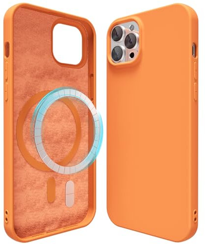 oakxco Silicone Case for iPhone 12 Pro Max Compatible with Magsafe Magnetic Wireless Charging, Slim Thin Soft Rubber Gel with Magnet, Matte TPU Mag Cover for Women Men, Orange