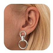 Chriscoco 925 Sterling Silver Earrings for Women 14K Gold Plated Huggie Hoop Earrings Dangle Drop Earrings Gold/Silver Link Chain Earrings Hypoallergenic Earrings Double Hoop Earrings for Women