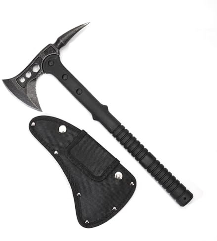KHU Ascia Spaccalegna Ascia Sopravvivenza Tomahawk Accetta Espositiva Campeggio per esterno Con Fodero in Nylon - All'aperto per legno, caccia, giardinaggio (Nero - 02A)