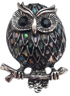 Lordies Brosche Anstecknadel Pin Uhu Eule Owl Perlmutt Schwarz Klassisch Unisex