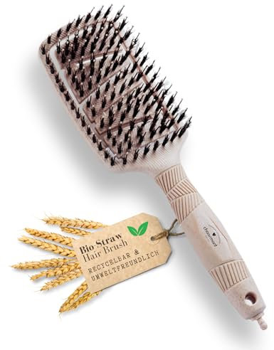 chaarmant vegan Stroh Haarbürste für Damen, Herren und Kinder Haare, Extensionsbürste, Wildschweinborsten Bürste, Haarbürste ohne Ziepen, Lockenbürste, Bürste Extensions Echthaar, Föhnbürste