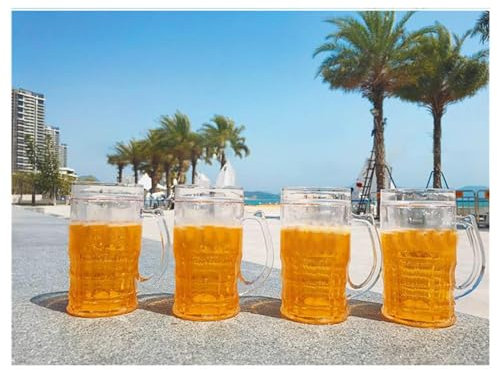 Xujuika Boccale Di Birra Finto A Doppio Strato, Divertenti Boccali Da Birra Finto, 450ML Boccale Di Birra Refrigerante, Bicchiere Birra Doppia Parete, Bicchiere Da Birra Ghiacciato Con Manico Novità