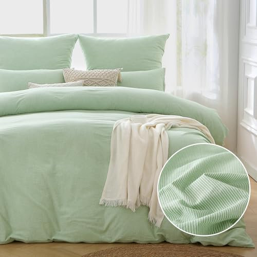 ATsense Bettwäsche 135x200 4teilig - 100% Baumwolle Gestreift Hellgrün, Öko-Tex Zertifiziert Hypoallergen Atmungsaktiv, 2 Bettbezug 135x200 und 2 Kissenbezüge 80x80