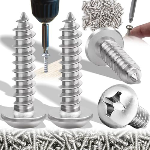 Brateuanoii 200 Pièces Tête Ronde Vis À Bois, M4 x 12mm, Acier Carbone Tête De Croix Vis Autotaraudeuses, Vis Autoperceuses, Tête De Champignon Vis Autotaraudeuses Fixations, Convient Métal Mou