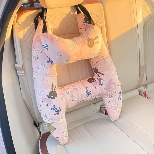 UrCreat Reisekissen Kinder Kopfstütze Auto Set, Kopfhalter Auto Schlaf Kind, H-Form Auto-Schlafkissen Reise-Nackenstütze, Kissen für Autofahrt, Autokissen Nackenkissen für Lange Reisen (J)