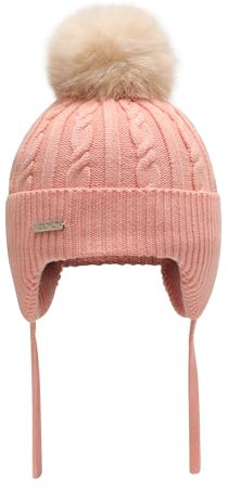 ZLYC Kinder Mädchen Strickmützen Wintermützen Baumwolle Pom Pom Beanie(Einfarbig Rosa),Einheitsgröße