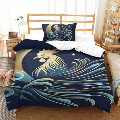 RLAODSOOR Huhn 3D Gedruckt Bettwäsche Sets 2 Teilig Bettbezug Set Mit Kissenbezug Soft Microfaser Luxus Modern Mit Reißverschluss Für Erwachsene Und Kinder Single(135x200cm)