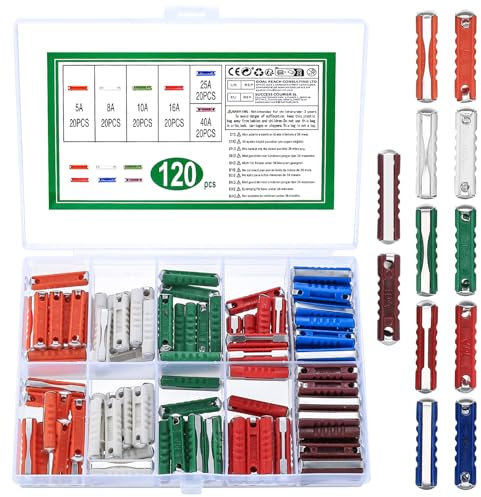 120 Pcs Fusible Torpille pour Voiture, Fusibles Torpilles, Torpedo de Fusible Automobile, Fusible pour Voiture Classique Voiture Moto, Fusibles de Voiture Continentaux(5A/8A/10A/16A/25A/40A)