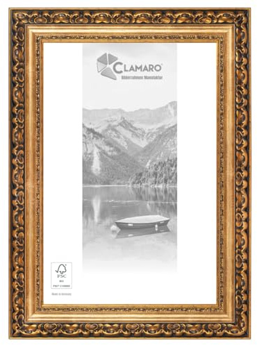 CLAMARO Bilderrahmen Otto Antik Barock, Massivholz, Gold Antik, 75x98 cm | Profilleiste 80 mm breit, Fichte Vollholz, Acrylglas, HDF-Rückwand, Metall-Aufhänger, handgefertigt, Made in Germany, stabil