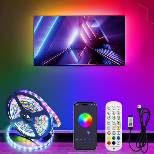 Retroilluminazione a LED per TV, 10 m, RGB LED per TV e PC da 32 a 75 pollici, funzionamento USB, illuminazione a LED, TV, sincronizzazione musicale intelligente, striscia LED con Bluetooth e Wi-Fi