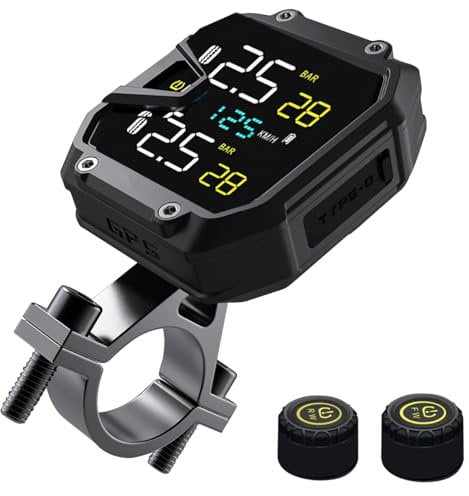 OBEST Motorcycle TPMS Tyre Pressure Monitoring System, Tyre Pressure Alarm, Temperature and Voltage Monitoring, Supports USB Output, Quick Charge