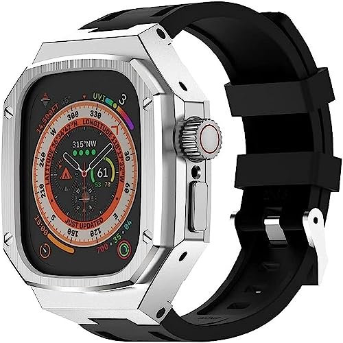 AXPTI Correa de silicona de acero inoxidable para Apple Watch Ultra 8 de 49 mm, marco de metal integrado, accesorios de repuesto con herramienta, For 49mm, Ágata