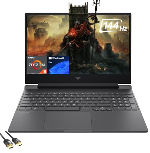 HP Victus Gaming Laptop, 144Hz 15.6 Full HD IPS, Ryzen 5 7535HS (Beats i7-1225U), Radeon RX 6550M GPU, 64GB DDR5 RAM, 2TB SSD, HDMI 2.1, RJ45, Backlit, US Version KB, PDG HDMI Cable, Win 11