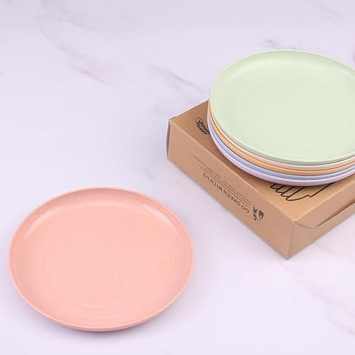 6 platos ligeros de paja de trigo de 5.9 pulgadas, juego de platos reutilizables aptos para lavavajillas y microondas, platos profundos irrompibles, fáciles de limpiar, color aleatorio