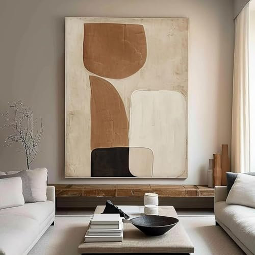 HTRYwerdf Skandinavische Wand Bilder abstrakte braun-beige-schwarze Textur Poster und Kunstdrucke modernes minimalistisches Leinwandgemälde Bild Wohnzimmerdekoration 60 x 80 cm ungerahmt