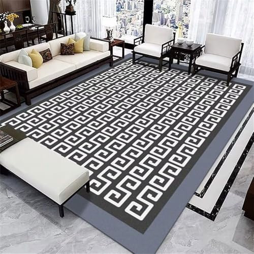 RUGMRZ Schlafzimmer Teppich Area Rugs 70x140CM bettumrandung Auslegware Teppichboden grau schwarz Blauer, schmutzabweisender, langlebiger mit modernem geometrischem Muster