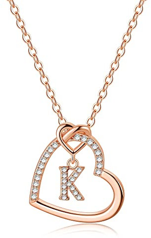 TINGN Kette mit Buchstaben Kette Damen - Kette Rosegold Damen Kette mit Buchstaben Kette Damen Herz Personalisierte Kette Mädchen Geschenke für Frauen Mädchen Buchstaben K Halskette Damen Schmuck
