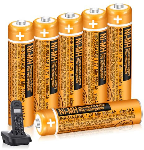 6 Pack 550mAh HHR-55AAABU AAA NI-MH Rechargeable Batteries for Panasonic 1.2V BT Gigaset Cordless Phones