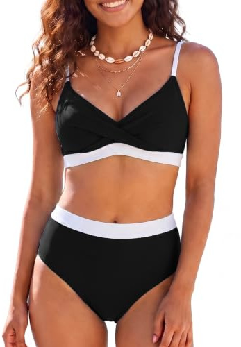 YNIQUE Damen Bikini Set mit V-Ausschnitt, Sexy Zweiteiliger Badeanzug | Damen Bikini Sexy Zweiteiliger Badeanzug, Hohe Taille Push Up Bademode, verstellbaren Trägern herausnehmbaren Polstern