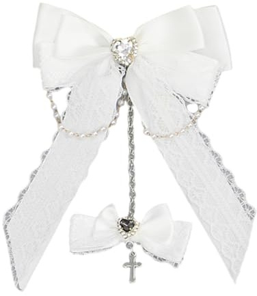 SLXLYH Cosplay-Haarspange, Anime-Spitzen-Haarschleifen mit Kettenanhänger, Anime-Haarspangen, für Themenparty, Kopfschmuck für den täglichen Gebrauch (weiß)