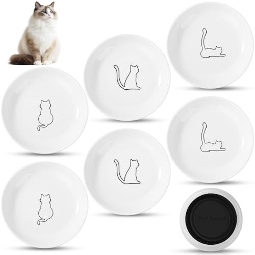 Gamelle Chat FoiiLiio 6 Pièces Gamelle Plate en Céramique (15x3.0cm) Gamelles pour Chaton avec Base en Caoutchouc Bol Chat pour Croquette Eau Pâtée
