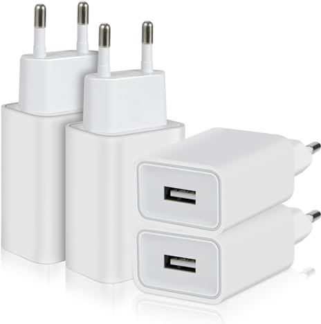 4-Pack 5W Prise USB Chargeur, 5V/1A Adaptateur USB Bloc Chargeur Prise Secteur Compatible avec iPhone Samsung Huawei Xiaomi Oppo LG (Blanc)
