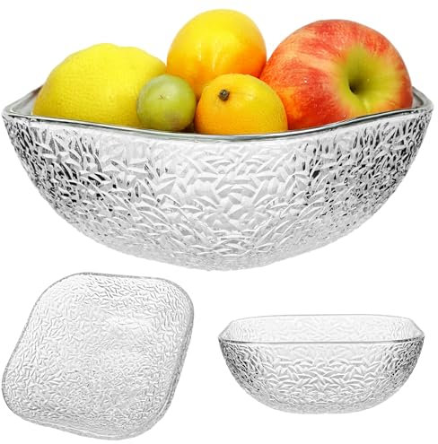 KADAX 3er Set Glasschüssel 20cm, eckige Obstschale aus Glas, Salatschüssel in 3 verschiedenen Größen, Spülmaschinenfeste Glasschale, transparente Snackschale (Modell 3)