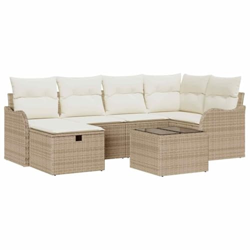vidaXL Modularer Gartensofaset mit Kissen in Beige aus Poly Rattan - wetterfest und perfekt für deinen Außenbereich. Ideal für die Terrasse oder als Al Fresco Lounge.