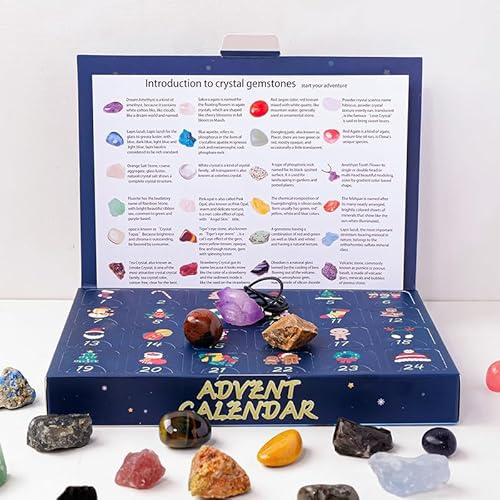 ycyincheng Calendario de Adviento de Navidad – Caja ciega de muestras minerales de cristal natural de 24 días, kit educativo de geología, regalo de cuenta regresiva de Navidad (mezcla de cristales)
