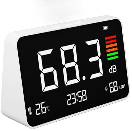 Decibel Messdesktop -Tester mit LED -Display, 30 Bis 130 DB Schallpegelmesser -Anzeigegeräusch, Temperatur und Luftfeuchtigkeit, Rauschmesser für Zuhause, Studio, Fabrik,