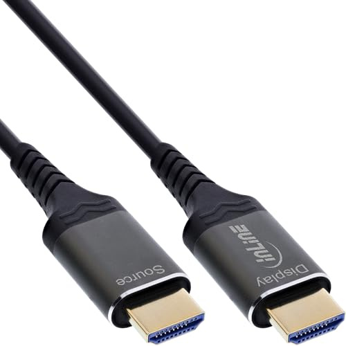 InLine Cable HDMI AOC Ultra High Speed HDMI 2.1 de fibra óptica para 8 K, 60 Hz, 4 K, 240 Hz, conector de aluminio, ARC eARC HDR, dorado, 50 m, 17950X