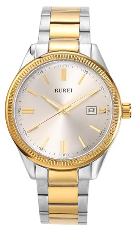 BUREI Herrenuhr aus Edelstahl – 40 mm leichtes Gehäuse, Quarzwerk, kratzfestes Mineralglas, 3 ATM wasserdicht, Business & Freizeit