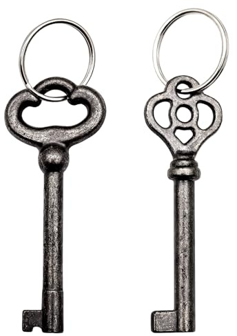 Paquete de 2 llaves de esqueleto de barril hueco, llaves de esqueleto KY-2AB y KY-3AB con 2 llaveros, kit de llaves de latón antiguo para muebles vintage y cerraduras o decoraciones
