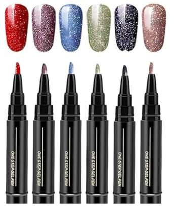6PCS Nagellackstifte Set, 3-in-1 Gel Nagellack Stifte, One-Step DIY Nagellackstifte, Schnell Trocknender Non-UV Gel Nail Pen, Tragbare Nail Art Stifte für Mädchen und Damen (C)