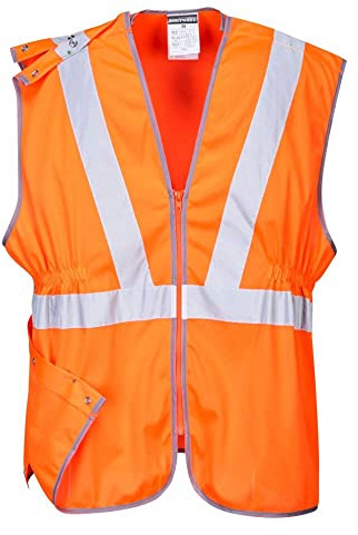 Portwest RT20 Hi-Vis Zip Long Length Vest Half Elasticated Waist Side Seams | Orange, Medium, EN ISO 20471 Class 2, CE Certified, RIS 3279-TOM, Secure and Comfortable Fit, Reflective Tape, Warp Knit