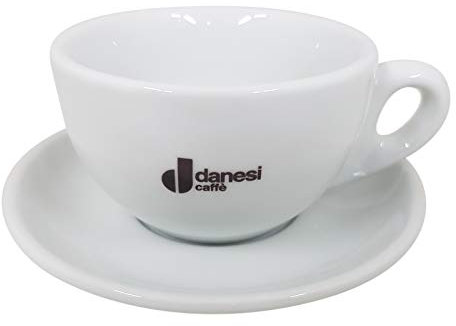 DANESI CAFFÈ Caffe Latte Tassen, Weiß, 4er Set, Porzellan, Oval, 280ml