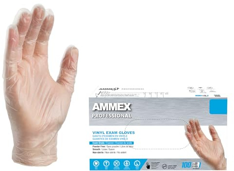 AMMEX Vinyl Gloves Disposable Latex Free 4 mil Clear Small Box of 100
