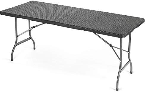 CHRISTOW Folding Garden Table 6 Seater Rattan Effect Heavy Duty Outdoor Patio (6ft)