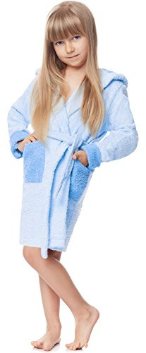 Ladeheid Kinder Frottee Bademantel aus 100% Baumwolle LA40-103 (Hellblau/Blau (P14/M9), 146-152)