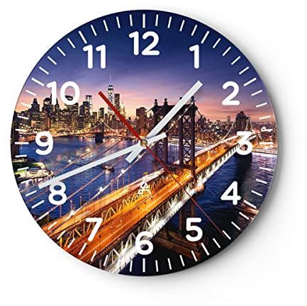 Modern Wanduhr Usa Amerika New York Manhattan 30x30cm Rund Klein Wand Uhr Glas Analog Zimmeruhren Küche Büro Wohnzimmer Glasuhr Wall Clock Dekoration Design Wanddekoration Küchenuhr C4AR30x30-2820