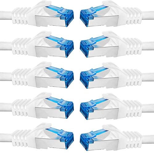 BIGtec Cable Ethernet CAT 7 10 piezas - 0,15m Cable de Red Ethernet blanco cable de conexión Cable LAN RJ45 CAT7 Cable patch 15 centimetro