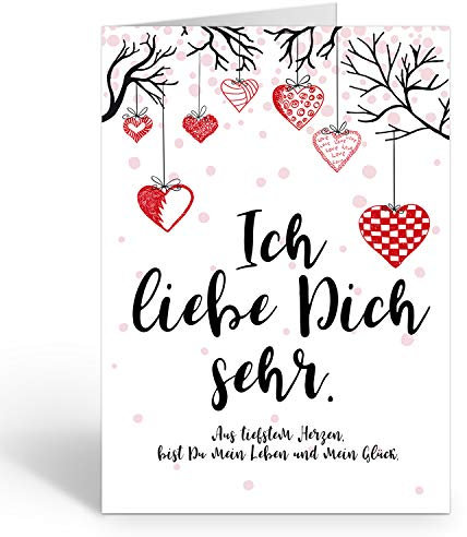 Große XXL Karte mit Umschlag (A4) /Motiv Ich liebe Dich sehr, hängende Herzen/Edle Design Klappkarte/Hochzeit/Liebe/Hochzeitstag/Valentinstag/Heiratsantrag/Edle Maxi-Karte