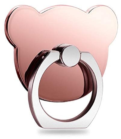 ISKIP Mobile Phone Finger Ring Grip, Bear-Shaped Cellphone Ring Holder, 360 Rotation Ring Stand for Phones, iPad and Tablet (Rose Gold)