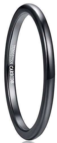 Vakki Herren Schwarz Wolfram Ring 2mm Schmal Ringe Poliertem Design Bestes Geschenk für Geburtstag Jahrestag Größe 57(18.1)
